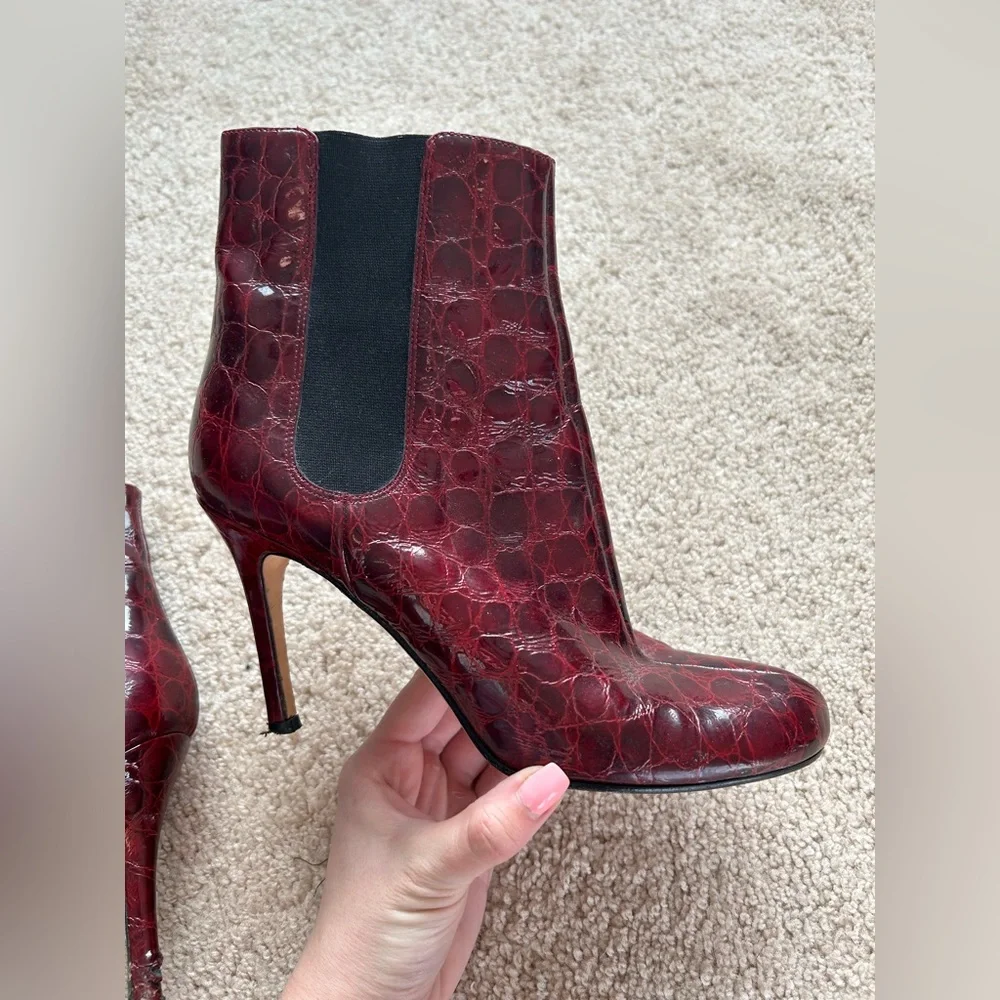 Kate Spade Katrina Burgundy Crocodile Alligator Boots